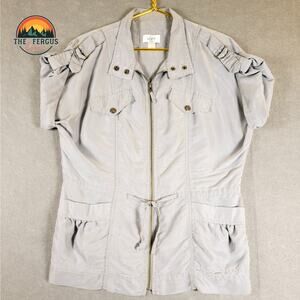 Ann Taylor Loft Utility Anorak Jacket Gray Short Sleeve Pockets Zip Women's MP